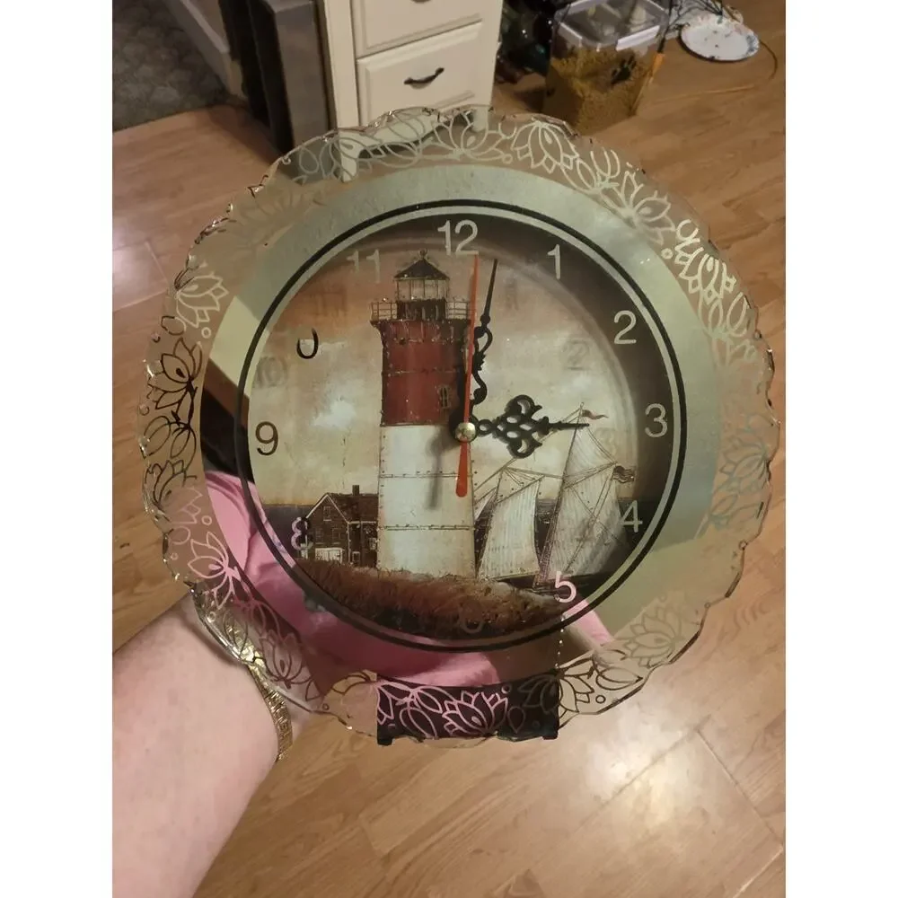 Vintage Glass Lighthouse Light Up Clock Works Nautical Beach House Seashore